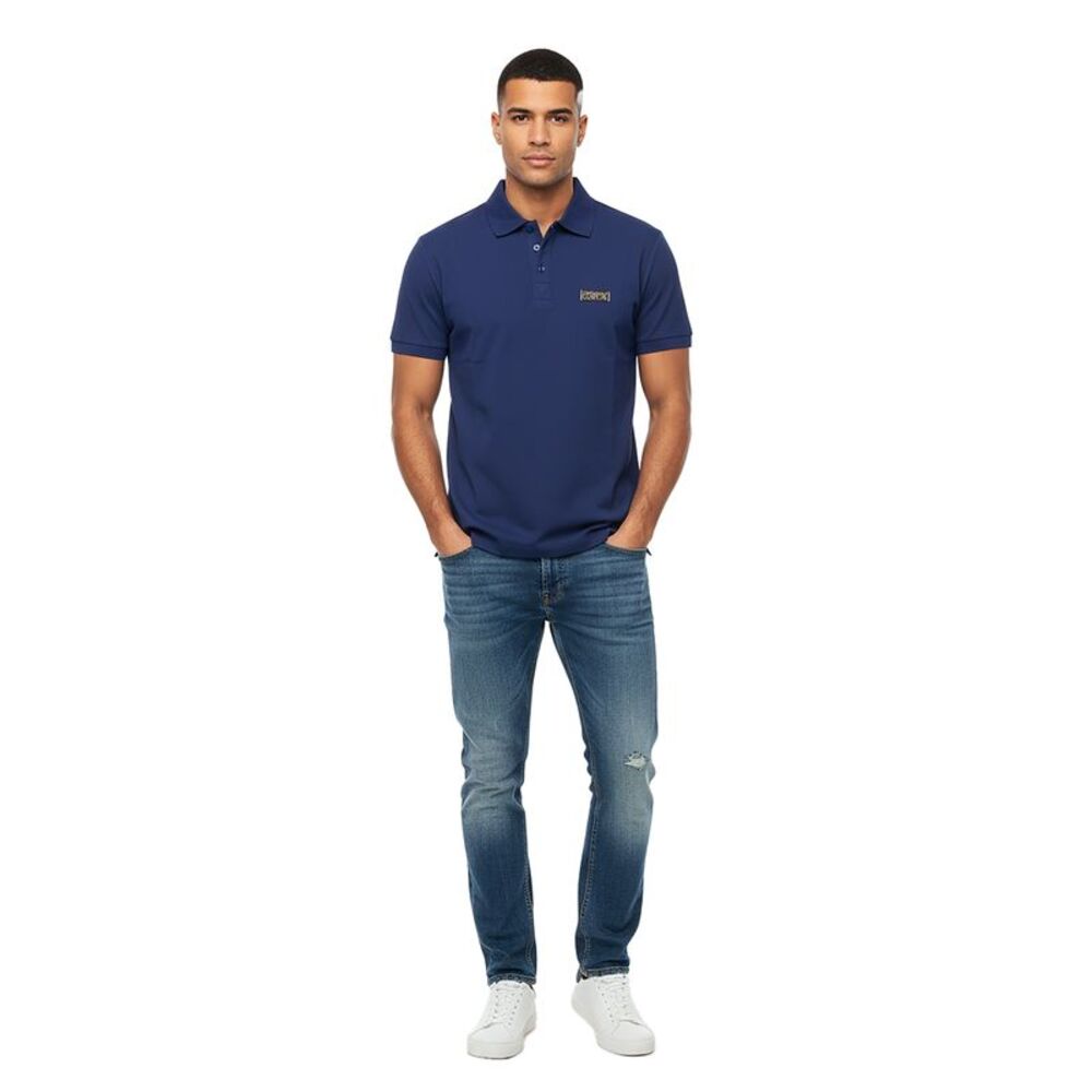 Versace Jeans Couture Steel Blue Mens Polo Shirt With Metal Logo Detail